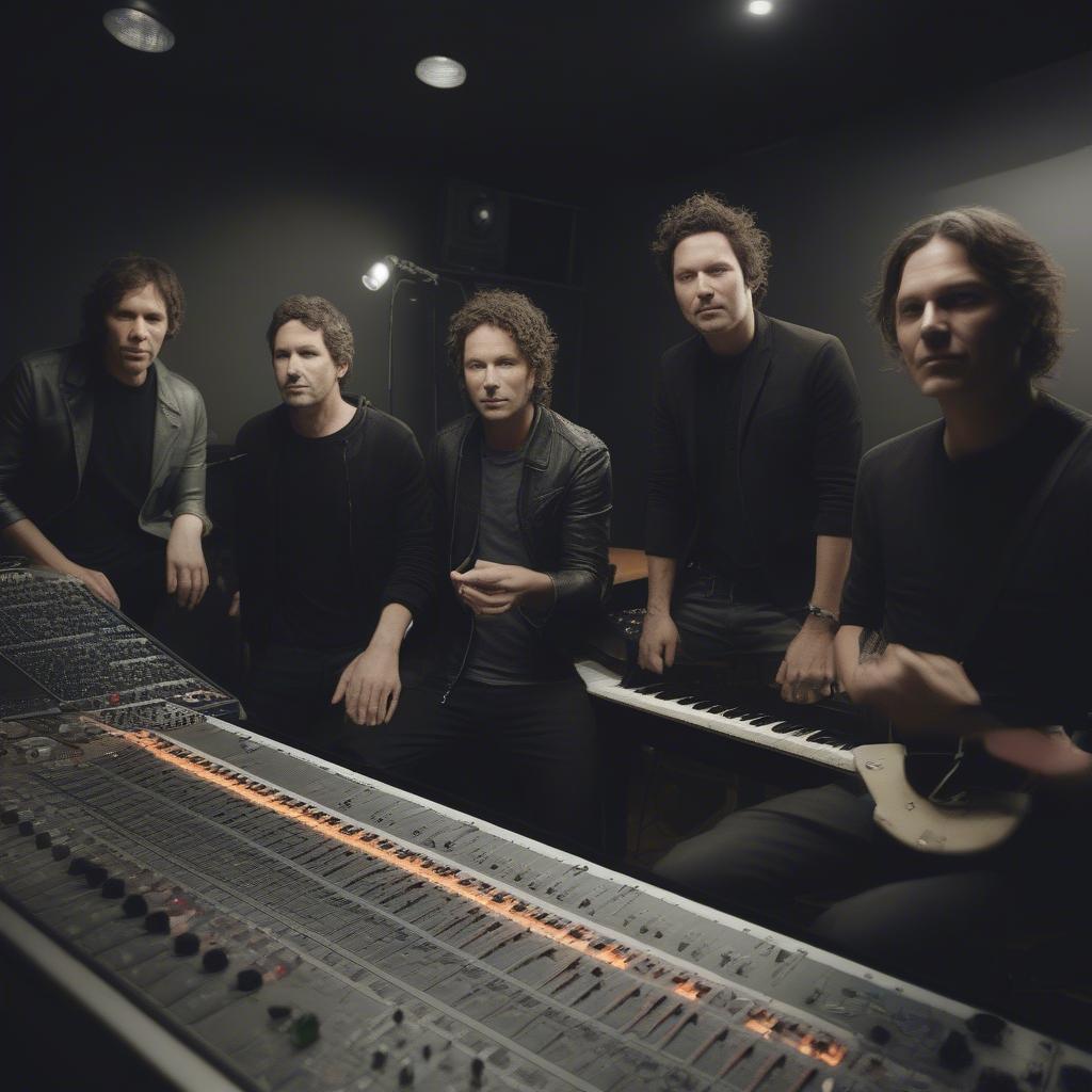 Third Eye Blind band members in a recording studio