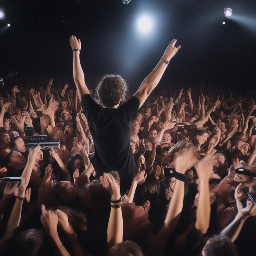 Third Eye Blind performing live in front of a large, energetic crowd