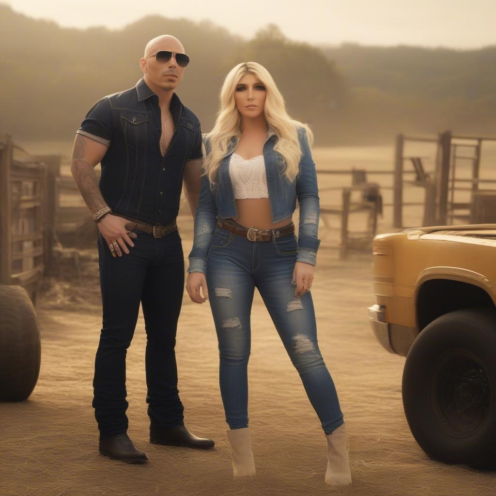 Pitbull and Kesha in the music video for Timber.