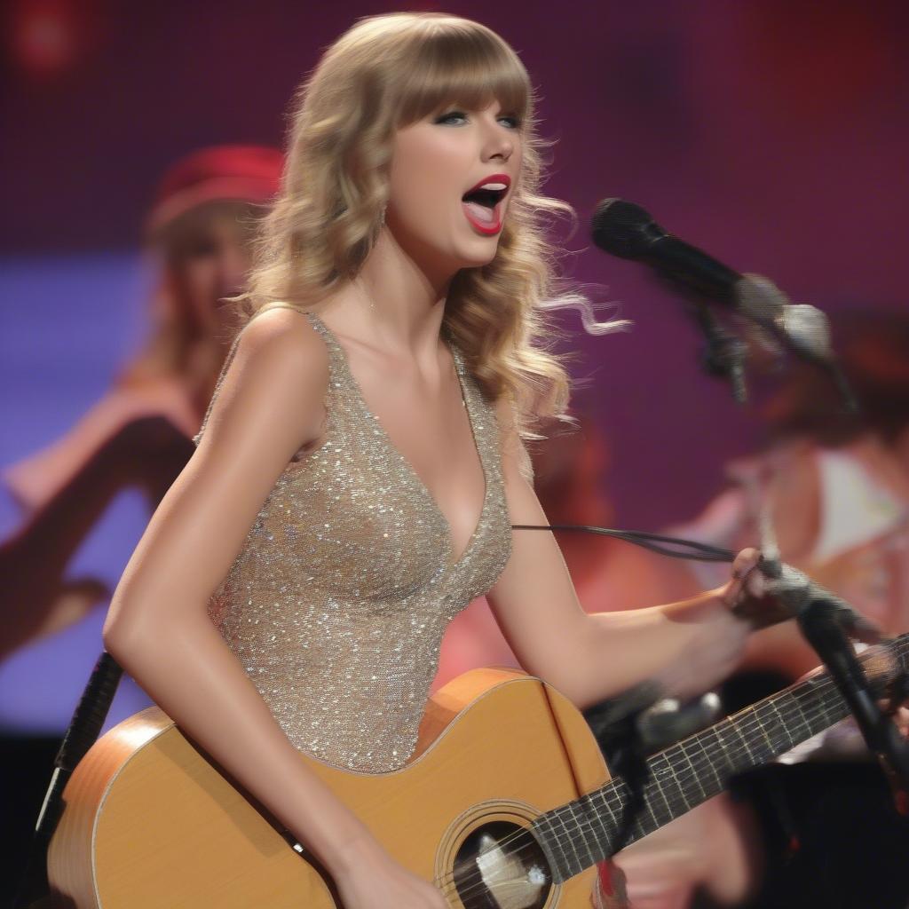 Taylor Swift performing on stage in 2010