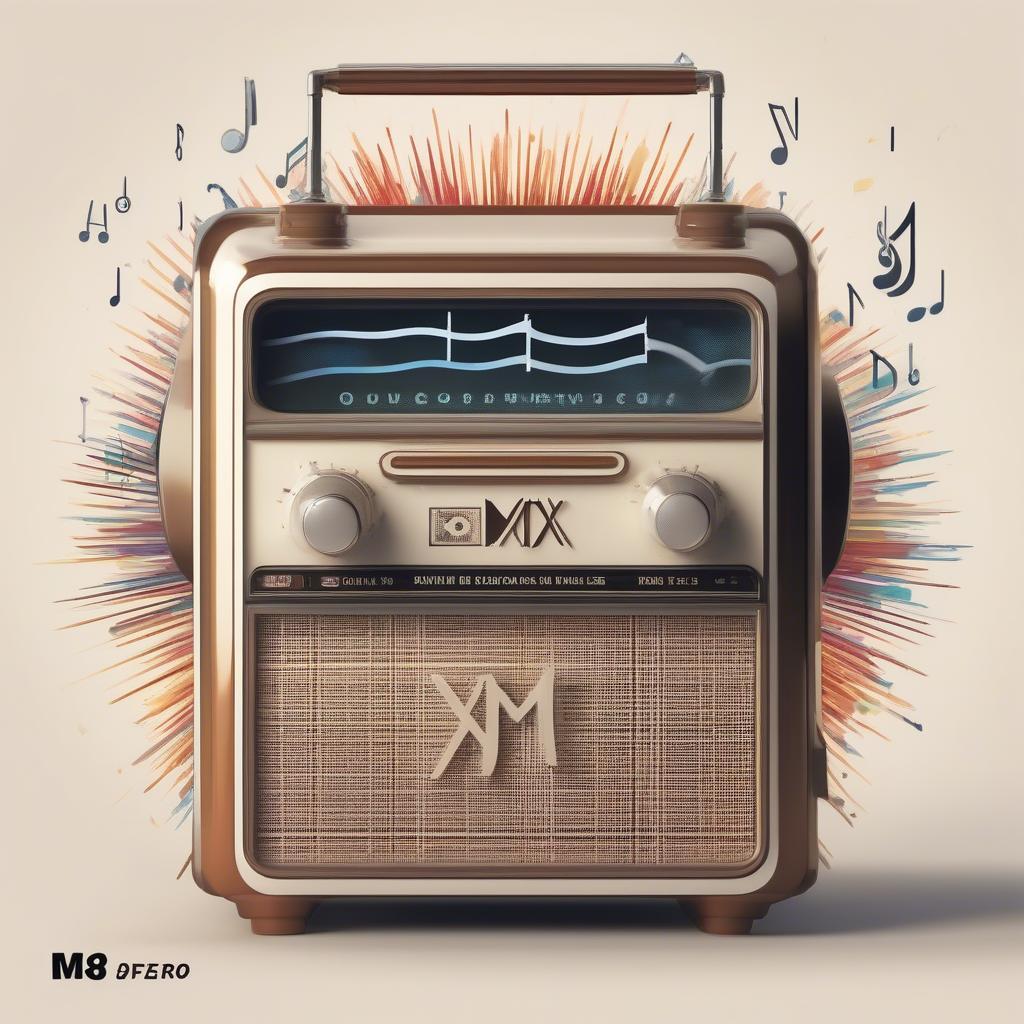 Top Hits of 2018 on 8xm Chart: Illustration of a radio with sound waves emanating from it, overlaid with the 8xm logo and the names of some of the top artists of 2018.