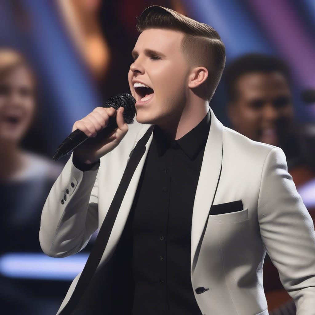 Trent Harmon singing soulfully on the American Idol stage