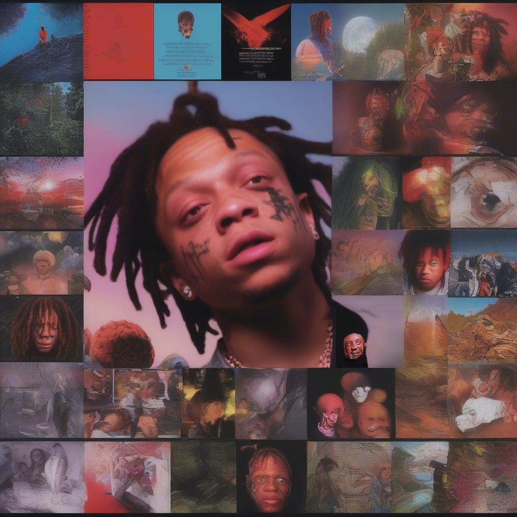 A collage of Trippie Redd's album covers showcasing his diverse artistic style.