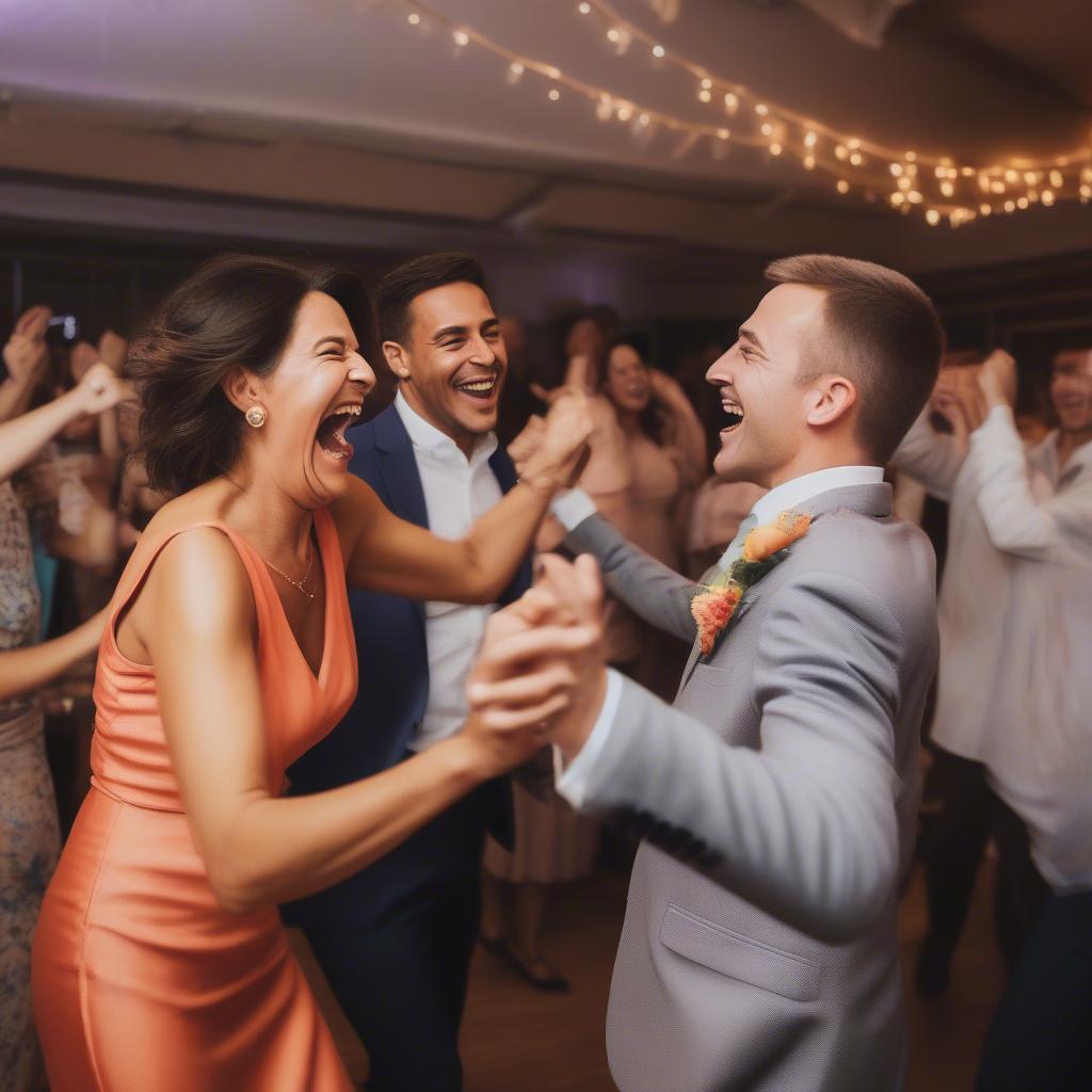 Mother and Son Dancing Energetically at Wedding