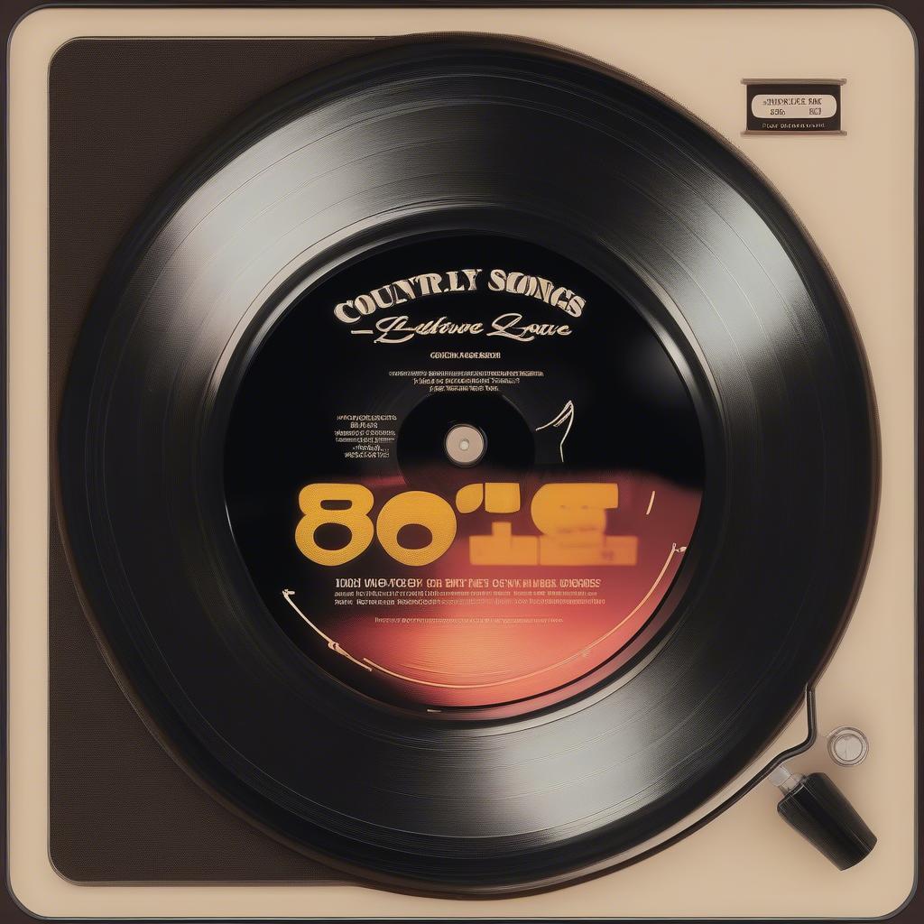 Close-up of a vinyl record playing a classic 80s country love song on a turntable. The warm, analog sound fills the room, highlighting the nostalgic and timeless quality of the music.