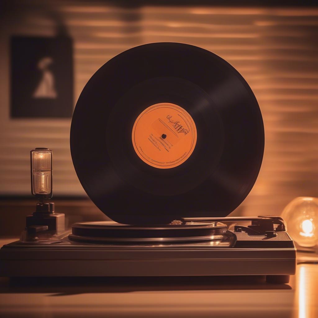 Vinyl Record Playing on Turntable