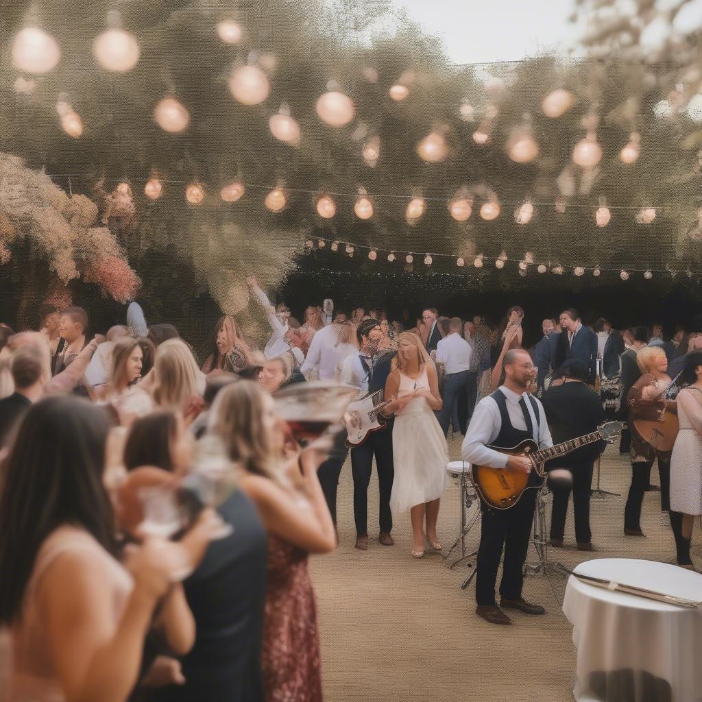 Live band playing at a wedding cocktail hour