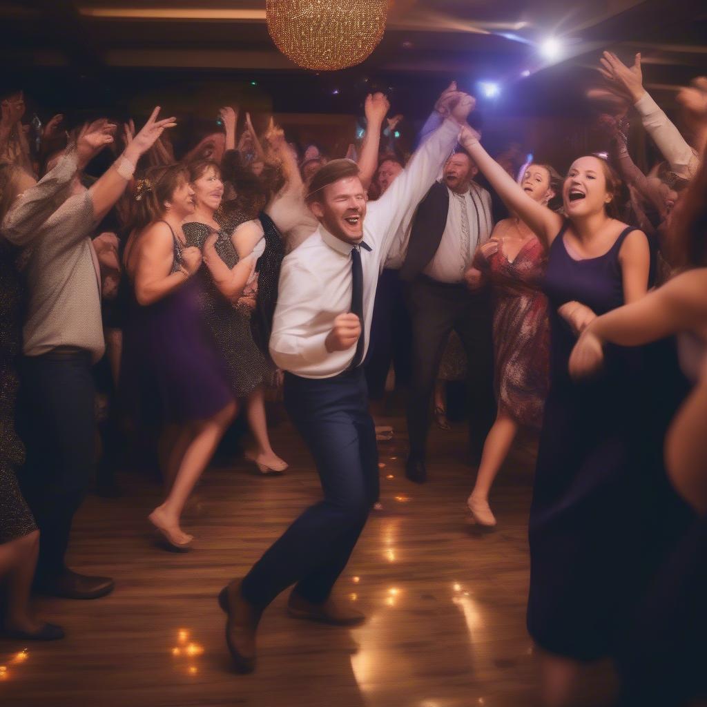 Guests dancing at a wedding reception