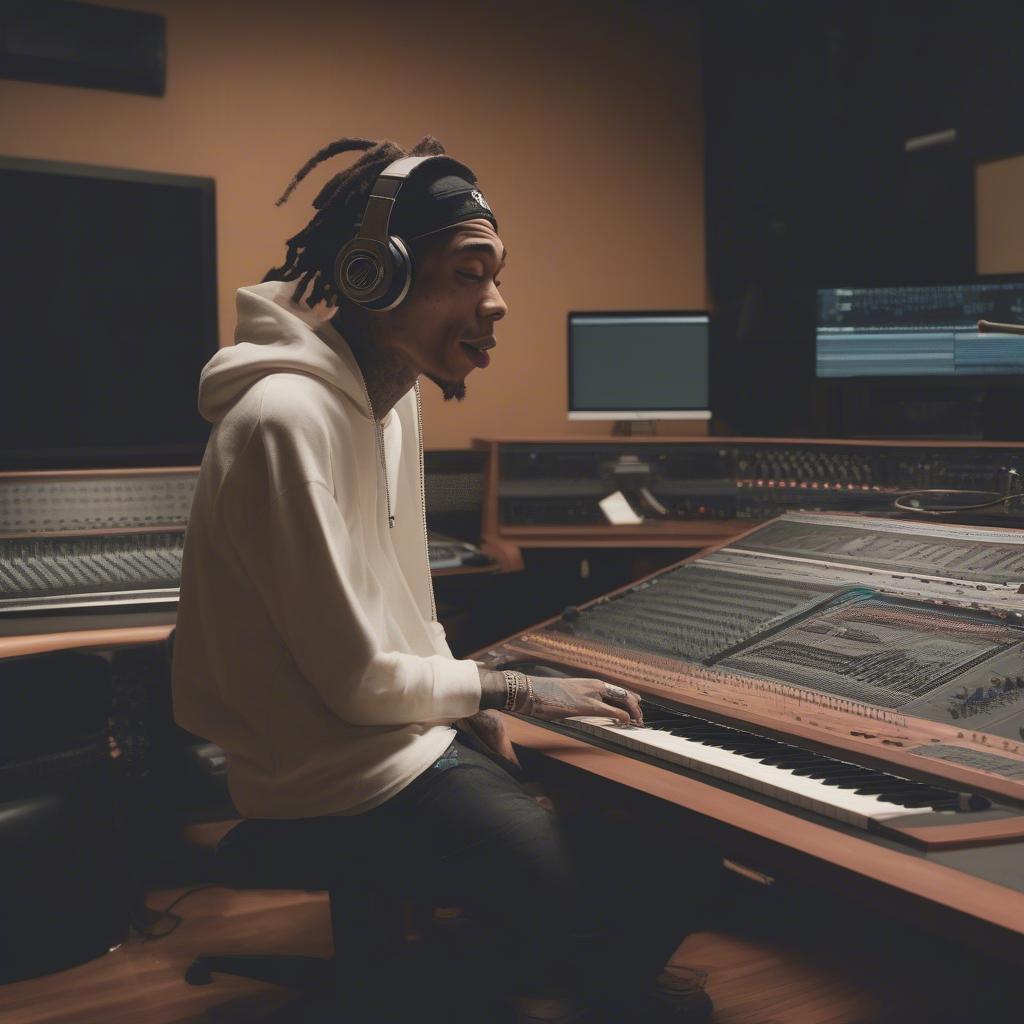 Wiz Khalifa in the recording studio working on music