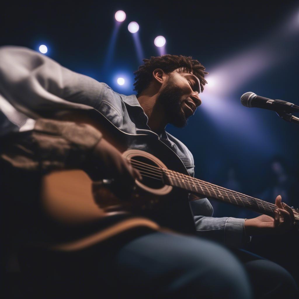 Worship Leader Playing Guitar on Stage