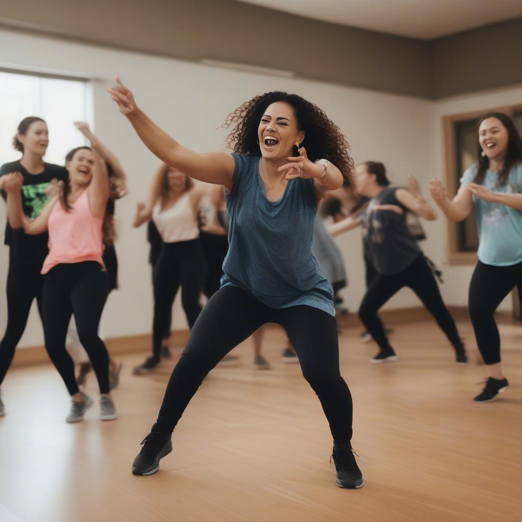 Zumba Instructor Leading Class Dynamic