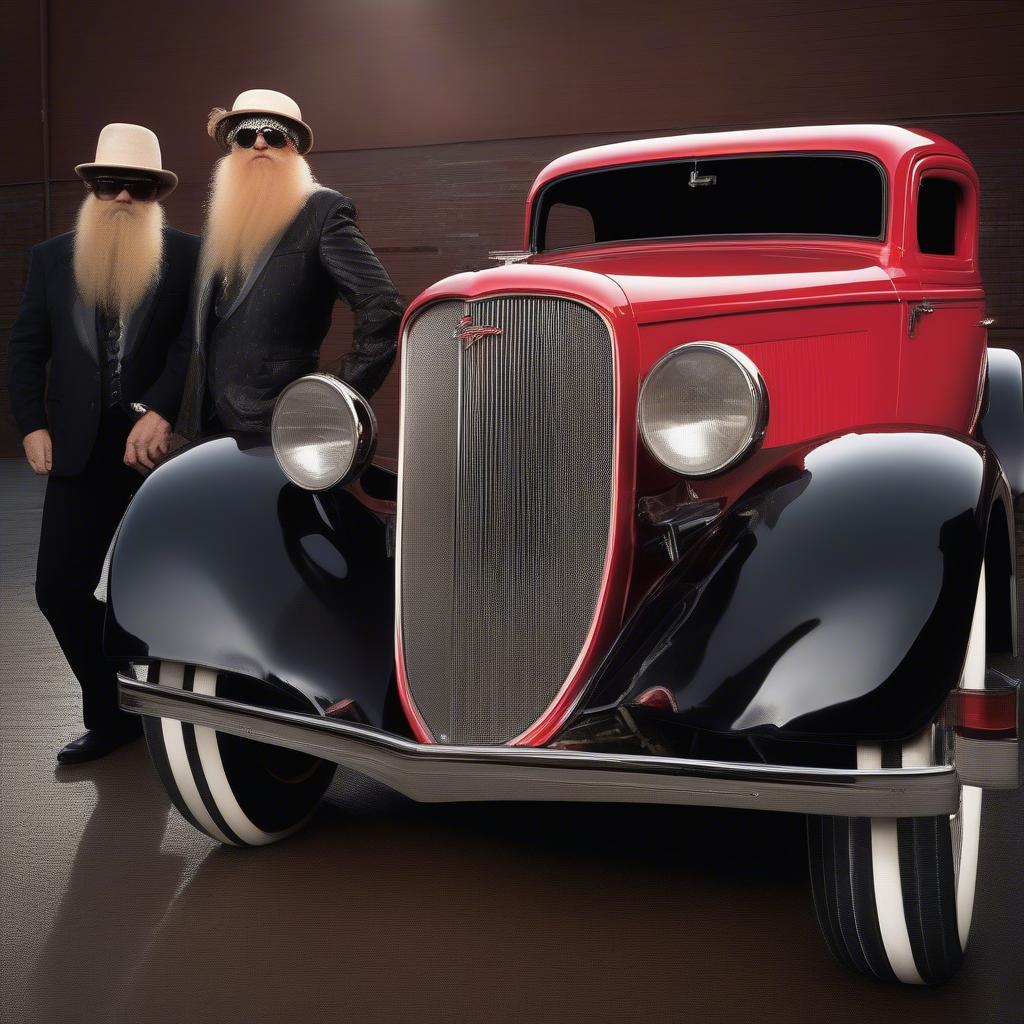 ZZ Top with their iconic Eliminator car in the 1980s.